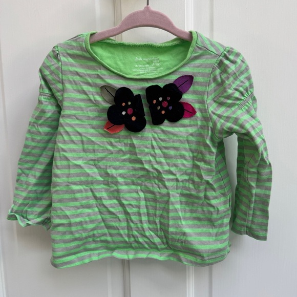 First Impressions Other - First Impressions 18M Girls Green & Gray Striped Long Sleeve Floral Shirt Blouse